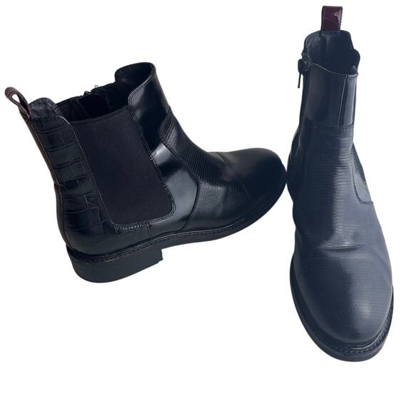 Jeffrey Campbell Edmond Black Lizard Chelsea Boot with Burgundy Accent Size 7.5 - Picture 6 of 13